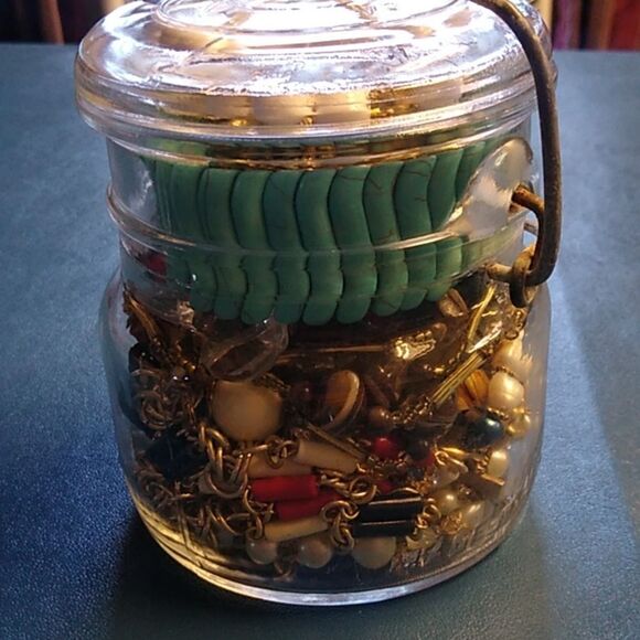 Vintage Ball Glass Jar with Assorted Jewelry - Picture 4 of 5